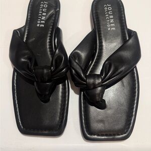 Journee Collection Black Knotted Flat Sandals